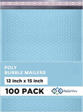 Light Blue Large Poly Bubble Mailers 12x15 inch | Self Seal Padded Envelopes Cushioned Bubble Mailer | Usable Size 12x15 | WaterProof | Lightweight mailing Shipping Bags | 100 Pack Bulk
