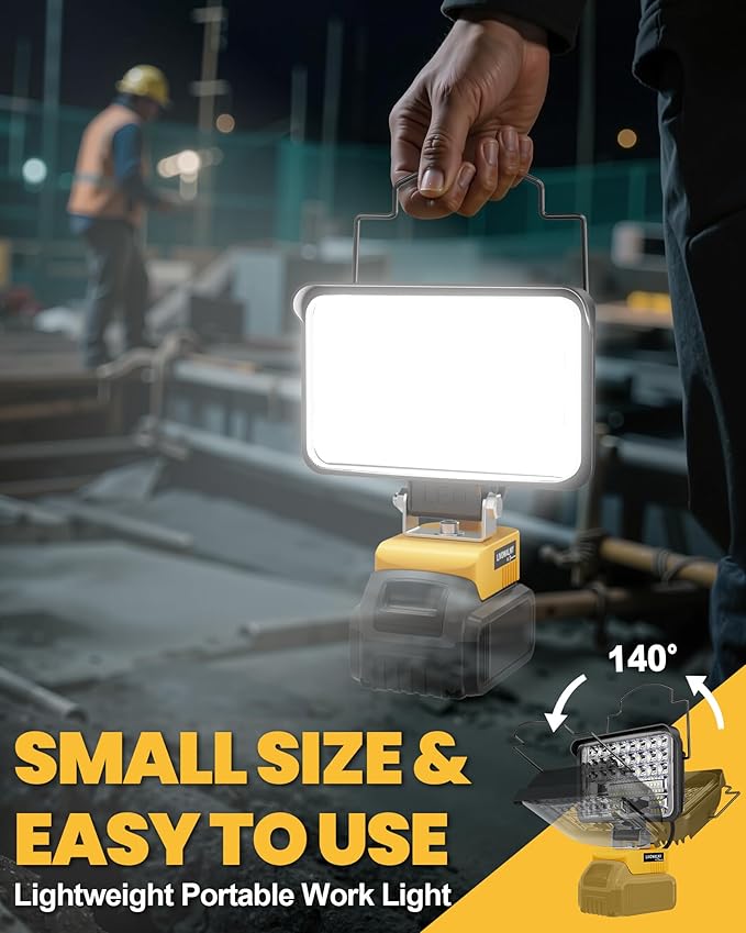 LIVOWALNY Cordless LED Work Light Compatible with Dewalt, 78W 7800LM 5" 20V Battery Flashlights with USB & Type-C & Low Voltage Protection & 140° Pivoting Head for Emergency, Outdoors & Job Site Light