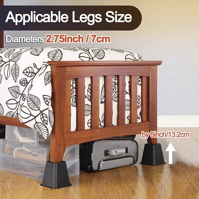 Bed Riser/Furniture Lift Bed/Bed risers/Furniture Lifter/Table risers/Frame Risers Create Under Bed Storage Heavy Duty for Furniture Height Adjustment (Black 8 Pack, 6 Inch)