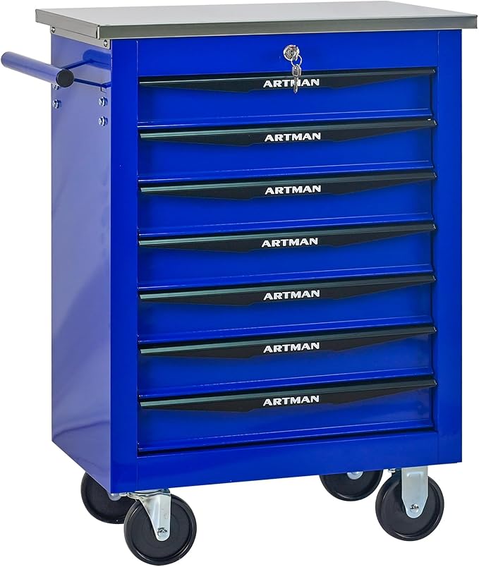 7 Drawer Rolling Tool Chest with Locker, 22.2" D Metal Movable Lockable Tool Cart Box Multi-Functional Hardware Storage Cabinet Box for Warehouse Basement Home Pantry Garage
