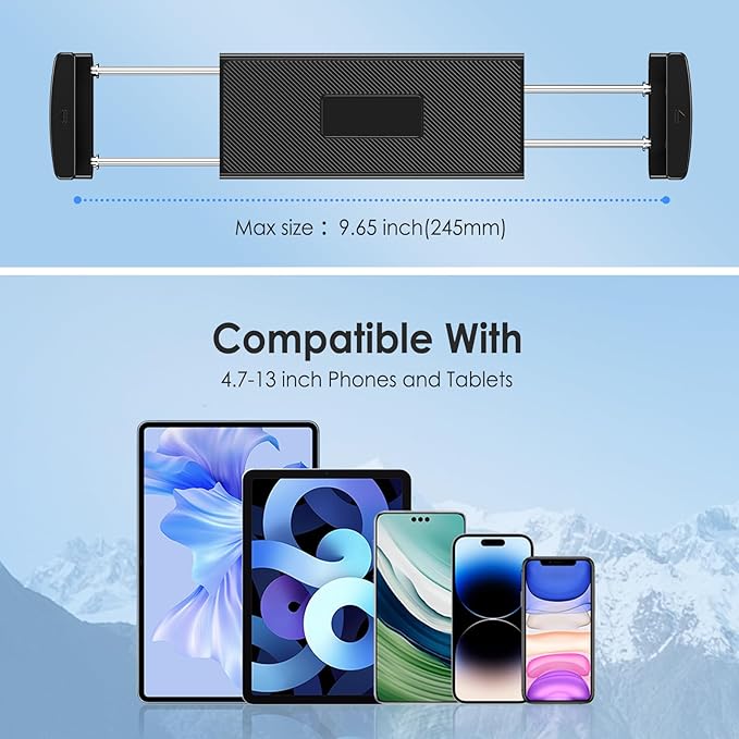 Tablet Wall Mount Holder, Aluminium Extendable iPad Wall Holder, with 360°Rotating Base Adjustable and Foldable for iPad Pro Air Mini, Galaxy Tab, All 4.7-13" Phones and Tablets