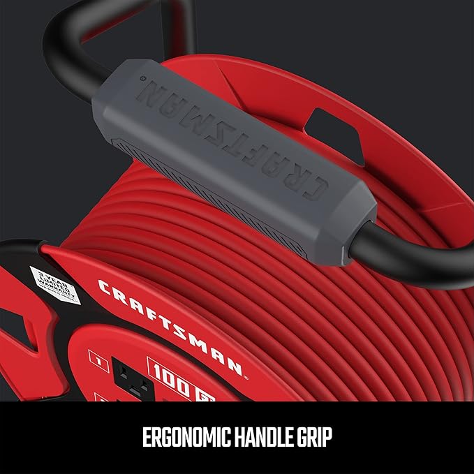 CRAFTSMAN 100 Ft. Retractable Extension Cord Reel With 4 Outlets & Heavy Duty 14AWG SJTW Cable
