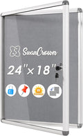 SWANCROWN Enclosed Bulletin Board 24x18 in, Tamperproof Lockable Grey Felt Board Wall Display Case for Office School Home, Aluminum Frame