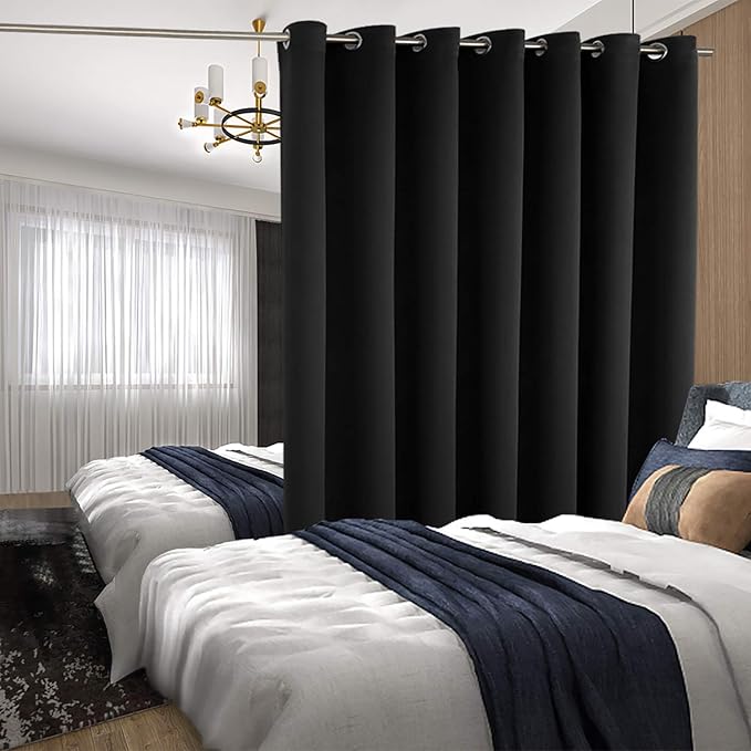 BGment Black Sliding Door Curtain 108 Inch Long - Wide Blackout Room Darkening Room Divider Curtain for Bedroom Privacy Themral Insulated Grommet Separator Drape, 1 Panel, 100 X 108