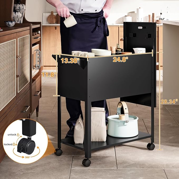 Mobile File Cabinet, 2 Tier File Cart with Wheels Hanging Files, Metal Rolling Cart with Lock and Sliding Cover for Office, Mailrooms, Cubicles, Classrooms, Libraries, Black