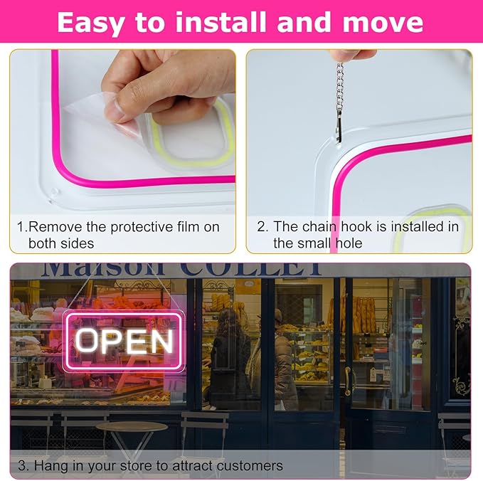 inSharePlus 16"x 9" LED Neon Open Sign for Business, with ON/OFF Switch adapter, Ultra Bright Lighted Sign Open, Electric Light up Sign for Stores, Restaurants Offices Retail Shops Window Storefronts