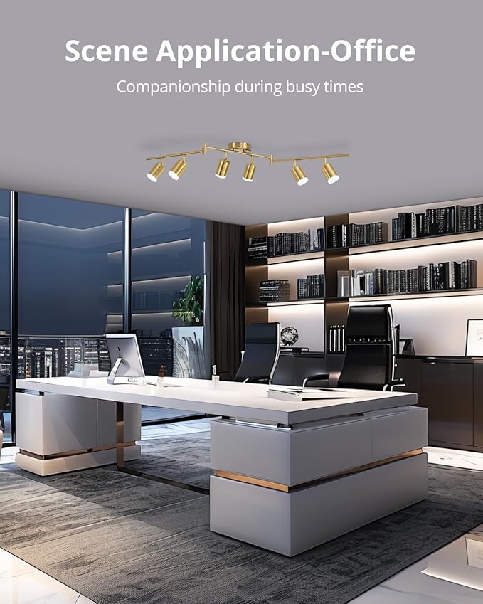 Bojim 6 Light Gold Track Lighting Kit, Modern LED Track Lighting Fixtures Ceiling, Flexibly Rotatable LED Light Head with Acrylic Ring, Kitchen Ceiling Spot Light(GU10 Socket, Bulbs Not Included)