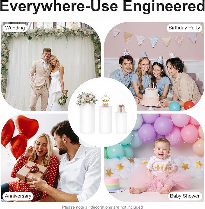 3 Pcs Wedding Cylinder Stands, Party Cylinders Set of 3 Stand, Acrylic Round Pedestal Stand for Wedding Birthday Party 23.6'', 29.5'', 35.4'' H
