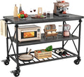 Homieasy Kitchen Island Cart with Wheels, 3-Tier Wood and Metal Rolling Kitchen Island Table with Pipe Legs, Storage Shelves & Lockable Casters for Kitchen Dining Room, Black Oak