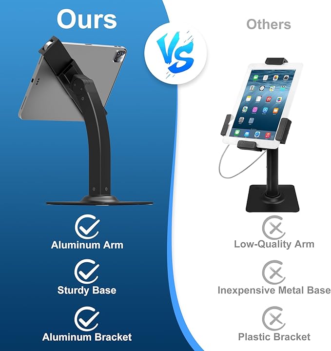 Aluminum Tablet Kiosk Stand, Anti-Theft iPad POS Locking Holder Mount for 7.9"-11" Tablets, 360° Swivel Bracket & Base, Security Countertop Desk Stand for iPad, iPad Pro/Air, Samsung Tablets