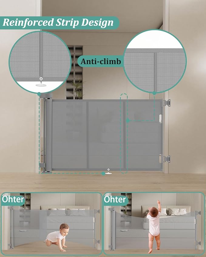 71 inch Retractable Baby Gates 34 inch Tall, Retractable Gate with Reinforced Strip Design to Prevent Crawling Through, 6 FT Retractable Dog Gate for Stairs, Doorways, Hallways, Indoor/Outdoor
