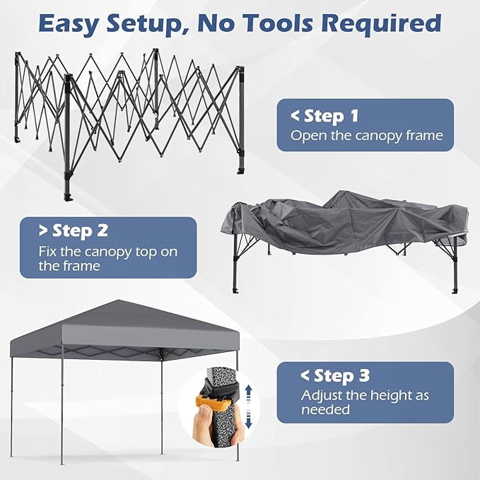 Tangkula 10x10 FT Pop Up Canopy, UPF50+ Portable Outdoor Tent with 8 Stakes, 4 Wind Ropes, Carrying Bag, Foldable Canopy Tent for Beach Party Event Camping