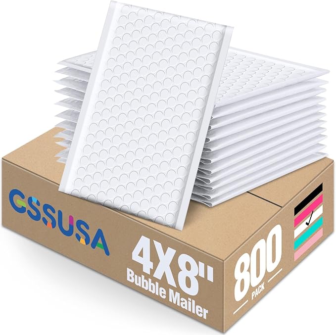 GSSUSA White Bubble Mailers 4x8 Small Padded Envelopes 800 Pack,Strong Adhesion Bubble Mailer Self-Seal Envelopes for Small Business