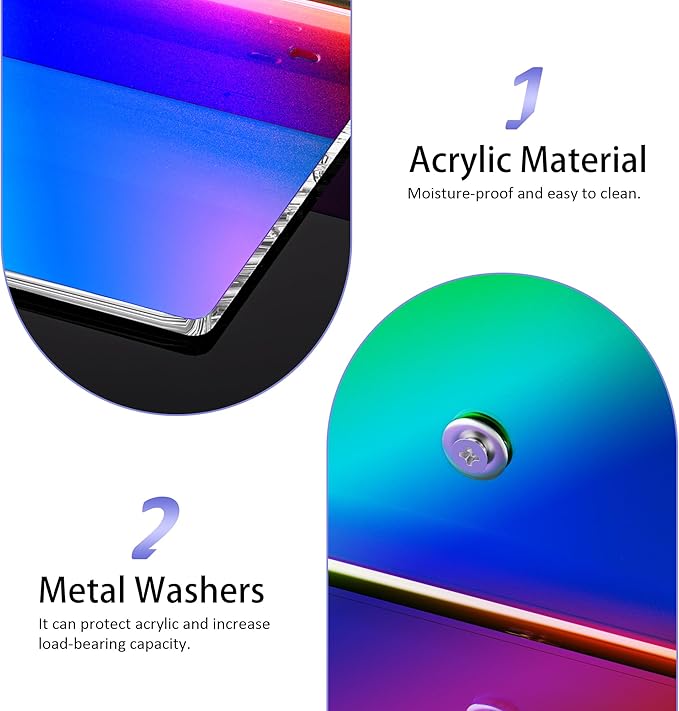 2 Pack Iridescent Acrylic Floating Shelves 15 Inches, Wall Hanging Bathroom Shelves, Wall Storage Shelf for Kitchen, Dining Room, Living Room, Bedroom, Bathroom, Retail, Supermarket