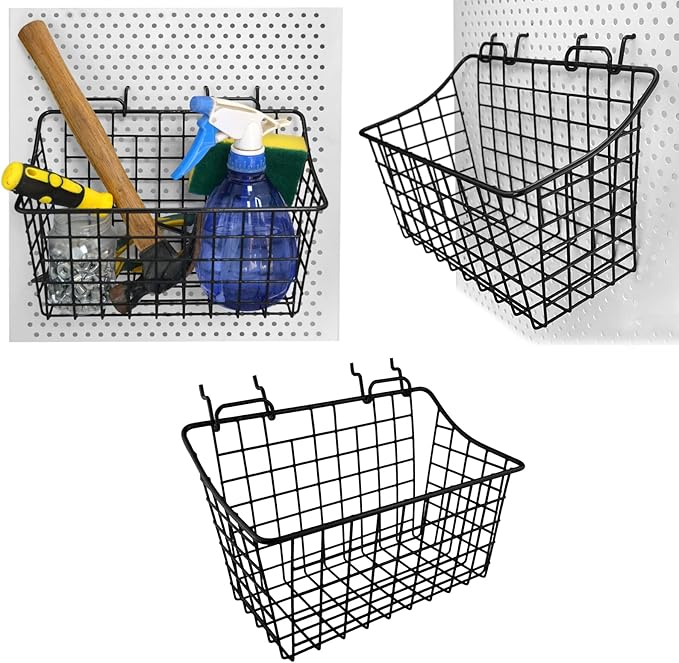 LIGHT DUST 3-Pack Pegboard Baskets with Hooks, Wall Organizer Hooks Assortment, Workbench Storage System for Hardware, Attachments, Accessories