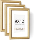 Natural Oak 9x12 Picture Frames Mat to 6x8 Picture Display Set of 3,Original Wood Handcrafted 9x12 Wooden Photo Frame with Tempered Glass Graduation Family Wedding Pictures Tabletop & Wall Decor
