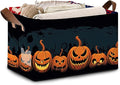 Halloween Pumpkin Storage Basket Large 17x11.5x10.5 Inche-Collapsible Fabric Organizer Bin with Handles for Fall Decor, Party Supplies, Nursery-Decorative Hamper with Jack-O-Lantern -Single Pack