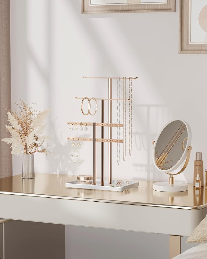 pickpiff Rose Gold Jewelry Stand Holder Organizer: 14.5" Sturdy Hanger for 80 Pcs Jewelry, Jewlery Tower for Display Necklace, Earring, Bracelet, Watch