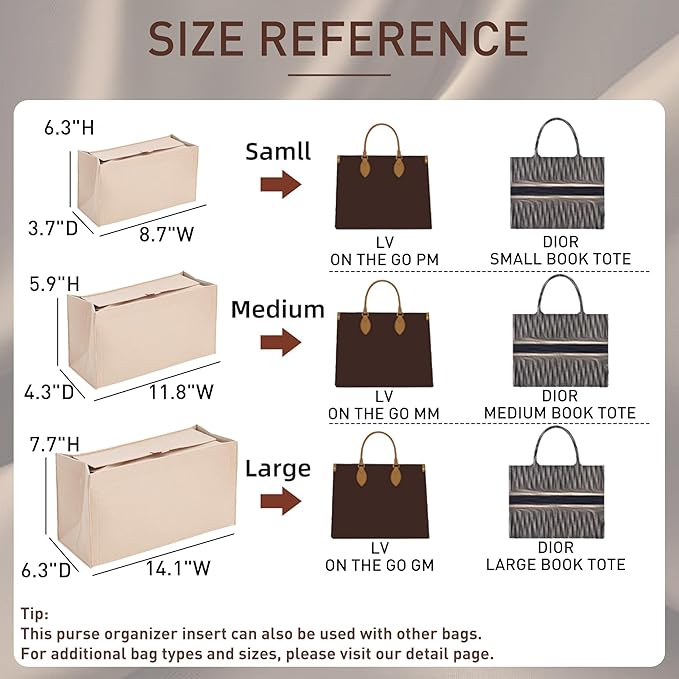 Doxo Purse Organizer Insert,Felt Tote Bag Organizer Insert Compatible with Dior Book Tote Large Bag & Onthego GM And More(Beige-with cover)