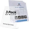 Mammoth DuraClear Acrylic Sign Holders 8.5 x 11 - Extra Thick and Durable Desktop Paper Sign Holders - Perfect for Retail and Booth Display Supplies - 3 Pack, Portrait