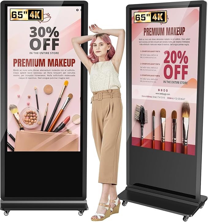 32/43/55/65 Inch Digital Signage Display, LCD Screen Advertising Display Kiosk Interactive Totem Floor Standing Auto AD Player with USB/HDMI/WiFi Android OS (65'' Touch Screen)
