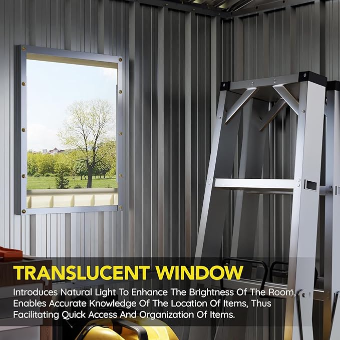 6x8FT Outdoor Metal Storage Shed with Floor Frame,Double Door, 1 Clear Window, Tool Shed for Garden, Patio, Backyard Brown