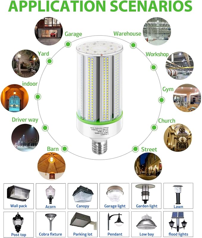 2-Pack 50w Corn LED Light Bulb,E26/E39 led Bulbs,120-277v 5000k,Replacement HID HPS Mercury Vapor CFL Metal Halide Lamp for Indoor Outdoor Garage Yard Driveway Storage Room Work Shop