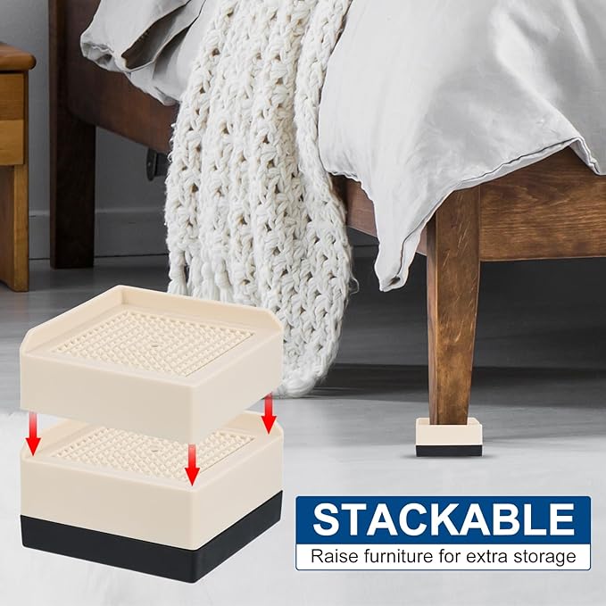 uxcell Furniture Risers 3 Inch, 4Pcs Square Bed Risers Adjustable Couch Lifter Block for Extender for Bed Desk Sofa Table Lift Support Up to 1300Lbs, Beige