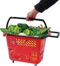 6PCS Plastic Shopping Baskets,35L/9.2Gal Trolley Rolling Shopping Cart Set with Wheels,Grocery Basket with Handles,Portable Utility Cart for Supermarket,Retail Store,Laundry,Fruit Stores (Red)