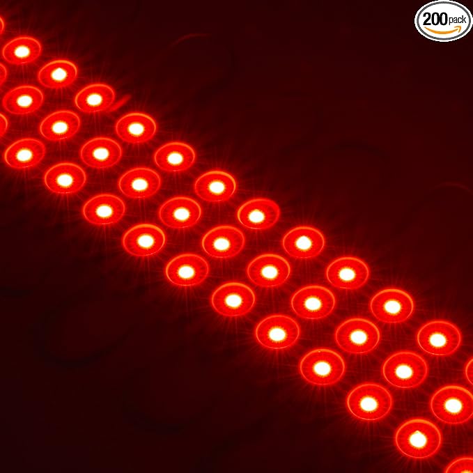 200 PCS Red Emitting Color 1.32 W DC12V Injection 3 LED Module Waterproof Decorative Back Light for Letter Sign Advertising Signs with Tape Adhesive Backside