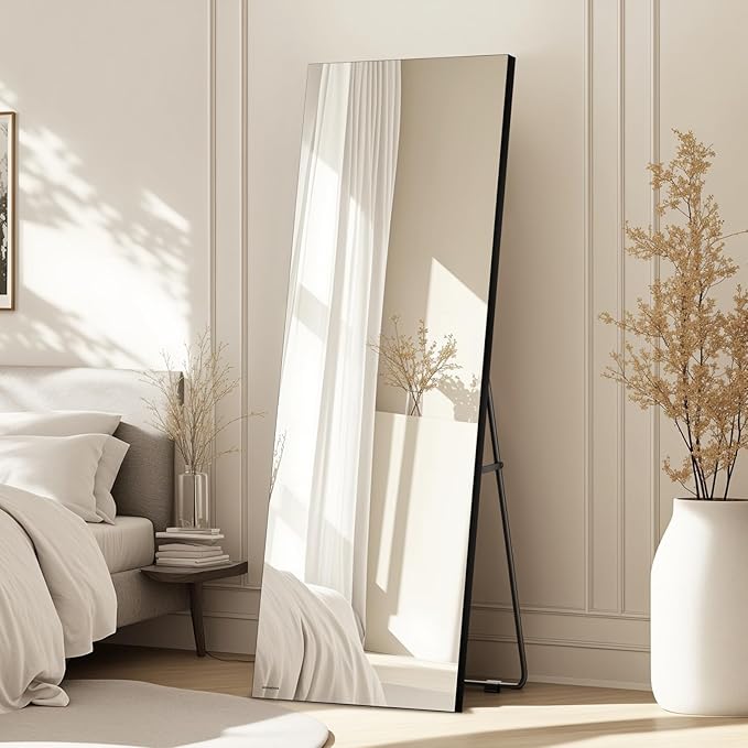Kosmonia 64x21 Frameless Full Length Silver Coating Mirror w/Distortion Free, HD Reflection &Anti Desilvering, Tempered Glass & Shatter Proof Film Doubling Safety, Easy Setup w/Stand, Wall/Standing
