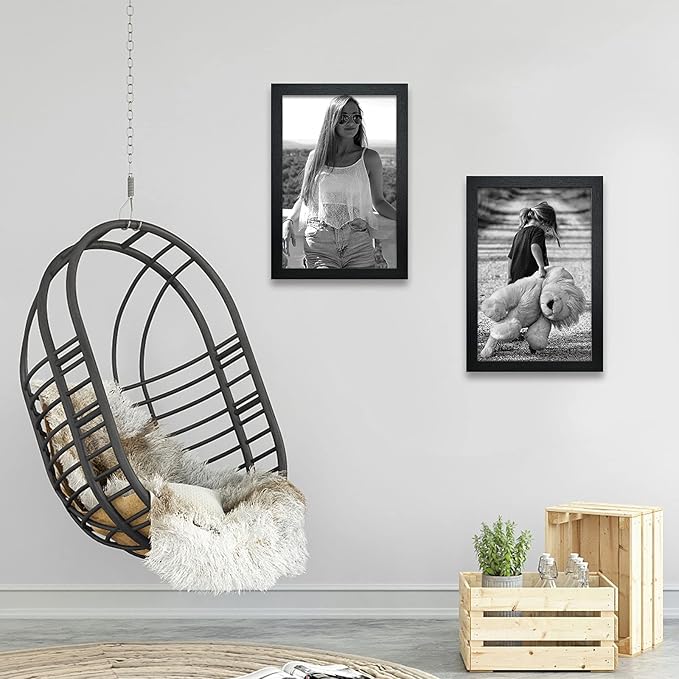VCK Poster Frame 11x17 Black Set of 5,Solid Wood Picture Frame for Wall Mounting Hanging Art and Puzzles
