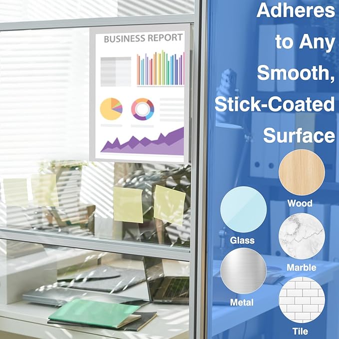 Window Sign Holder 8.5x11'' - Plastic Picture Frames - Double Sided and Adhesive for Wall/Door/Refrigerator/Cupboard Display Frame,Silver,Pack of 2