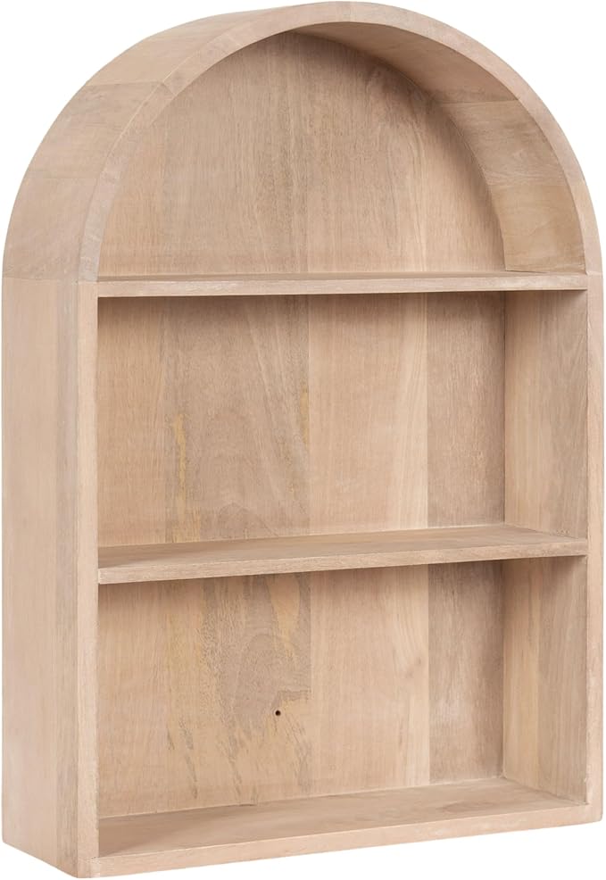 Kate and Laurel Arcott Modern Arched Wall Shelf, 18 x 26, Natural Wood, Transitional Arch Wall Shelves for Over-The-Toilet Storage or Entryway Storage Shelf
