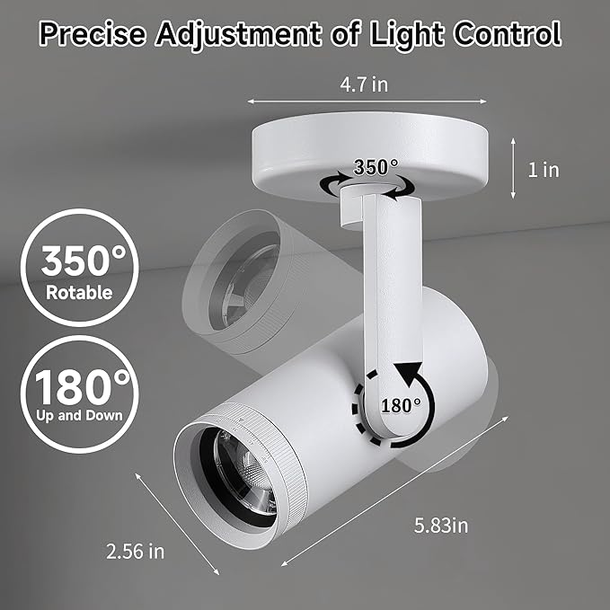 12W LED Dimmable Zoomable Ceiling Spotlight Indoor – Adjustable Wall Surface Mount Accent Light for Home Corridor, Picture, Plants & Painting | Warm White 3000K CRI 97, Flicker-Free, White