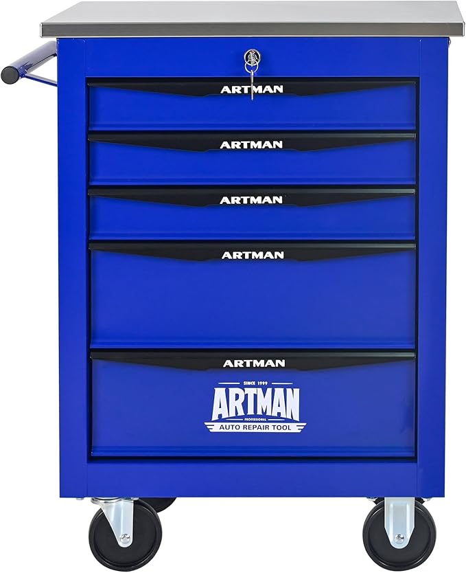 5-Drawer Heavy-Duty Rolling Tool Chest with Wheels & Steel Roof, Lockable Tool Chest Storage Cabinet for Garage, Workshop, Warehouse, and Repair Shop