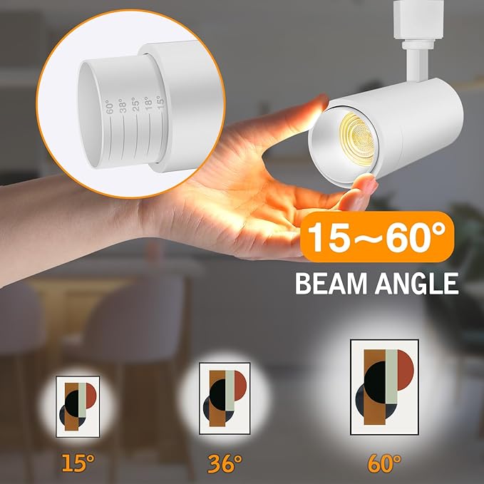 【2025 Upgraded】Zoomable 12W LED Track Light Head Dimmable H Track Lighting Remote Control Bright Ceiling Spotlight Fixtures for Kitchen Dining Room 2700K-6500K 15°~60° CRI90 1200lm White 6 Pack