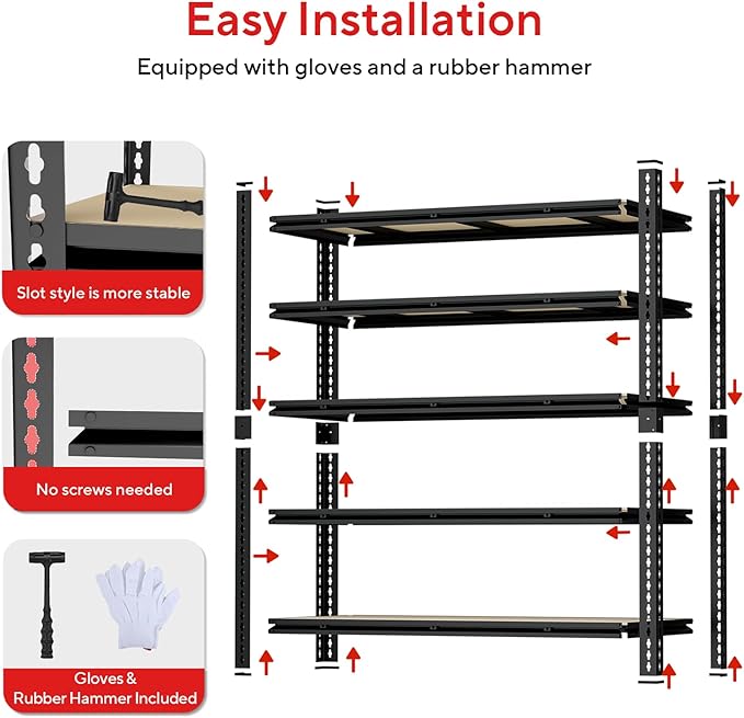 72" H Garage Shelving 3250 LBS Storage Shelves Heavy Duty，5 Tier Adjustable Metal Shelving Unit for Storage Rack Warehouse, Pantry, Closet, Kitchen (72 * 55 * 24)