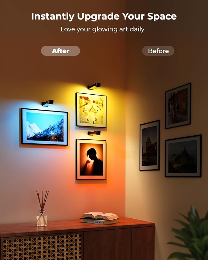 3 Pack Picture Lights for Wall with RGB Colors, Battery Powered Art Painting Lights with Remote, Cordless Picture Light for Posters, Rechargeable Wall Sconces