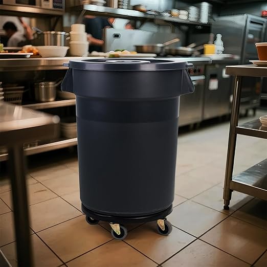 32 Gallon Outdoor Trash Can with Wheels, Rolling Trash Can with Lid & Sturdy Handle, Commercial Round Trash Cans, Outdoor Garbage Can for Kitchen, Garage, Backyard and Patio (32 Gallon, 1 Pack)