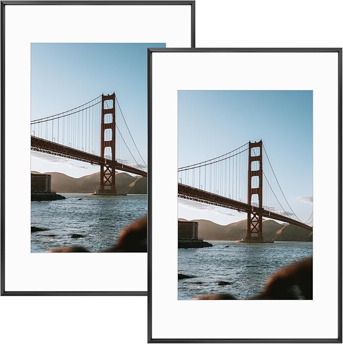 Frametory, 16x24 Metal Picture Frame with Mat for 12x18 Picture & Real Glass, Aluminum Photo Frame Collection (Black, 2 Pack)