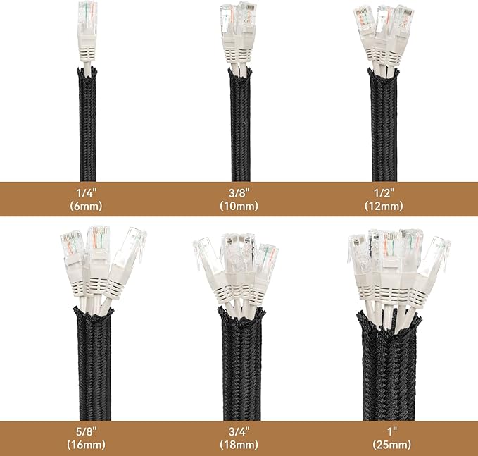 Polyamide Cable Sleeve, 10ft Flexible Expandable Braided Sleeving, Cable Management Sleeve for TV Computer Office Home Entertainment (Black, 1/2")