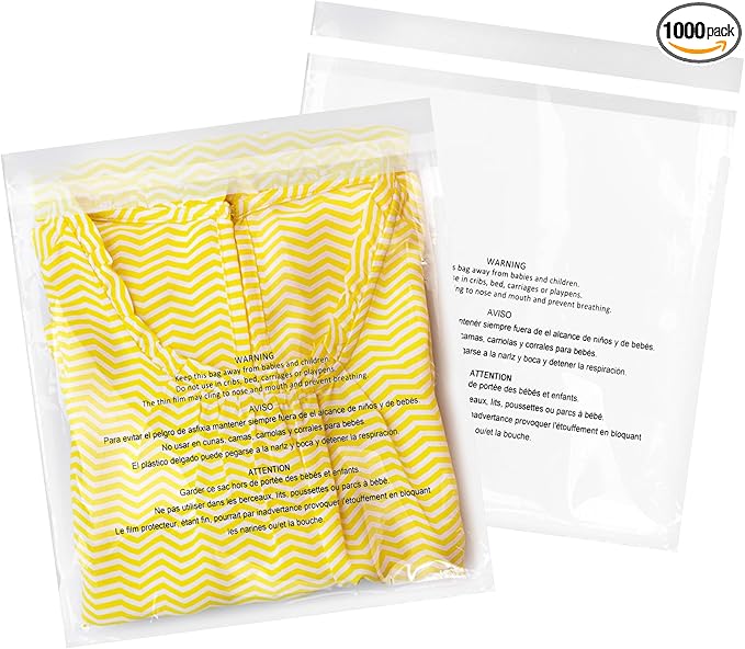 iMailer - 1000 Pcs - 11" x 14" Clear Poly Bags with Suffocation Warning Self Seal 1.6 Mil for Shipping, Packaging, T-Shirt - Permanent Adhesive