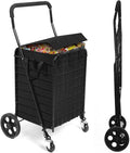 Folding Shopping Cart for Groceries, Grocery Cart with Waterproof Liner and 360° Swiveling Wheels Collapsible Shopping Carts for Condo Laundry Transport Trip