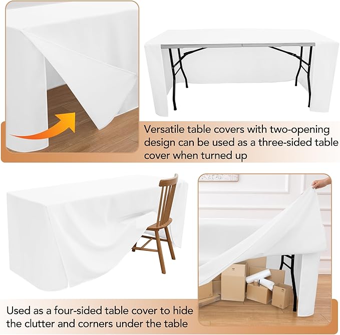 HolidayIdeas 2 Pack Fitted Tableclothes - 48 x 24 Inch - Rectangle Tablecloths for 4 Foot Tables, Versatile Fabric Table Covers for Parties, Holiday Dinner, Trade Show (White)