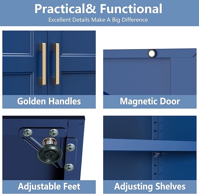 Kitchen Pantry Cabinet, 71 Inch Tall Metal Pantry Cabinet with Doors and Adjustable Shelves, Freestanding Food Cupboard, Storage Cabinets for Dining, Living Room, Navy Blue, Assemble Required
