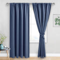 JIUZHEN Dusty Blue Blackout Curtains for Bedroom - Thermal Insulated Room Darkening Rod Pocket Curtains for Living Room, Set of 2 Panels with Tiebacks, 52 x 96 Inch Length, Dusty Blue