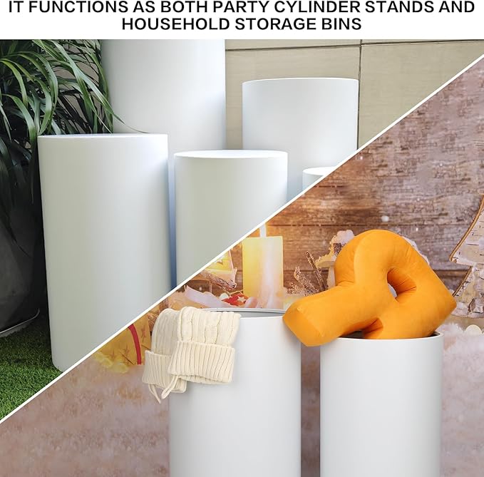 Cylinder Stands for Party, 3Pcs/5Pcs Set, Sturdy Metal Round Pedestal Stands for Wedding Party Art Decor, Dessert Table (White-5pcs)