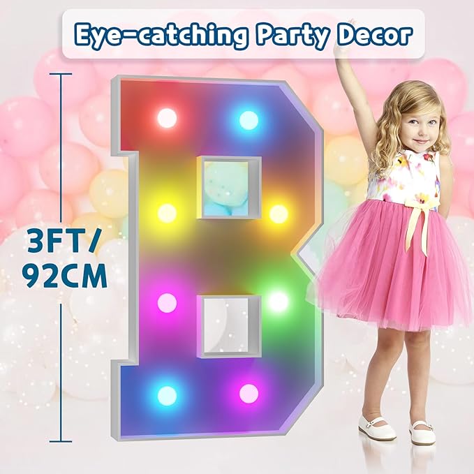 imprsv 3FT Colorful Marquee Letters B, 18 Colors Large Light up Letters Alphabet Sign with Remote, Big Marry Me Sign, Birthday Party Decorations Anniversary Wedding Decoration