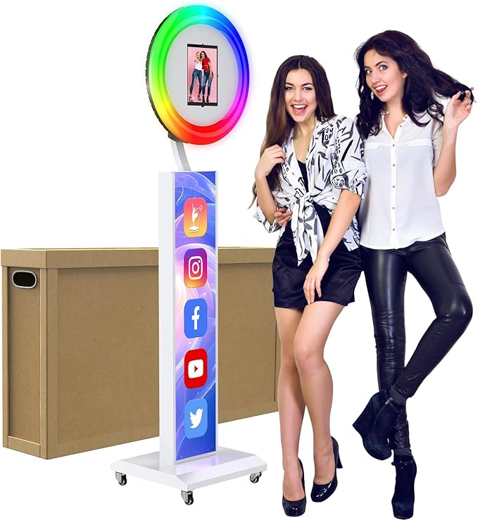 JIYANG Portable Photo Booth Compatible with Ipad 10.2-13inch,Photo Booth Machine with CHACKTOK APP Control,Photobooth VIP,Music Sync,Free Custom Logo,Light Box Honeycomb Case(White)